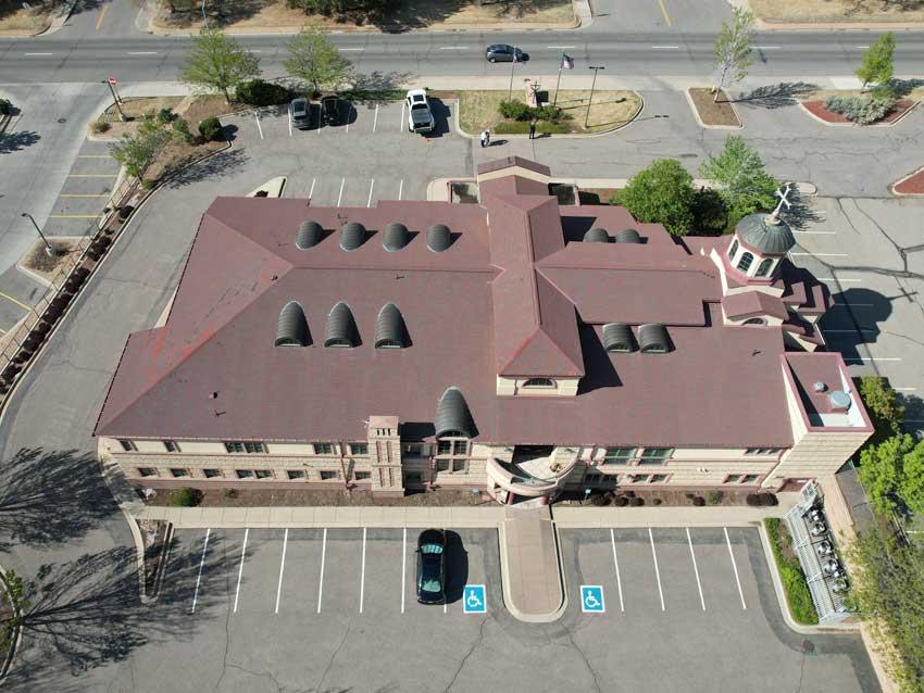 Church Roofing Aerial View in Denver, Colorado - ARCM Roofing